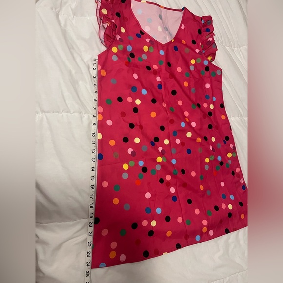 SHEIN Pink with Rainbow Polka Dots Ruffle Sleeve Dress Teacher Bright Colorful - Picture 9 of 11